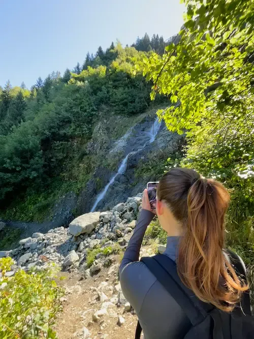 Emily hiking in the countryside